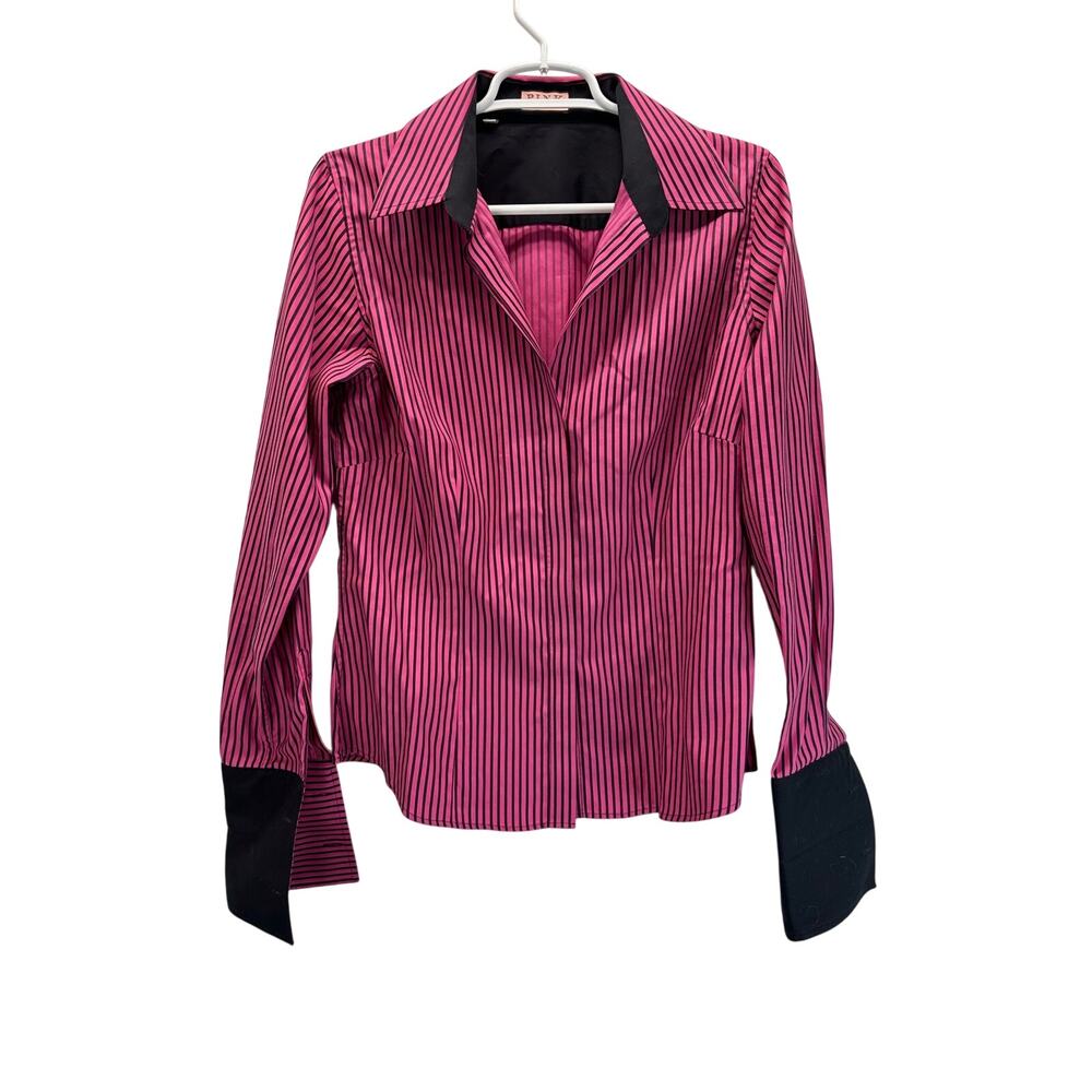 Pink Thomas Pink Black Pink Striped Button Down Shirt Cuff Link Cuffs Wide 12